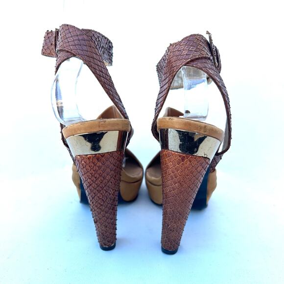 Barbara Bui Snake Ankle Strap Platform Heels Pumps Leather Tan 6 Size 36 - Picture 7 of 10